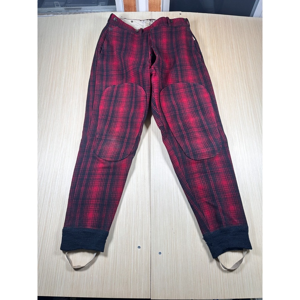 Vintage Woolrich Woolen Mills Mackinaw Hunting Pants Mens 31W Red Plaid‎ Outdoor